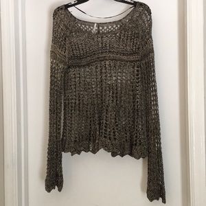 Free People Tan/Black crochet sweater